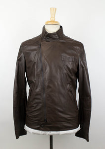 Brown Leather Zip-Up Motorcycle Jacket