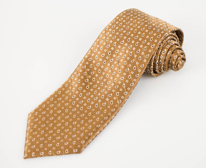 Brown Paisley Pattern 100% Silk Satin Neck Tie