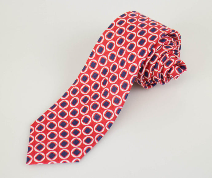 Red with Circle Pattern 100% Silk Skinny Neck Tie
