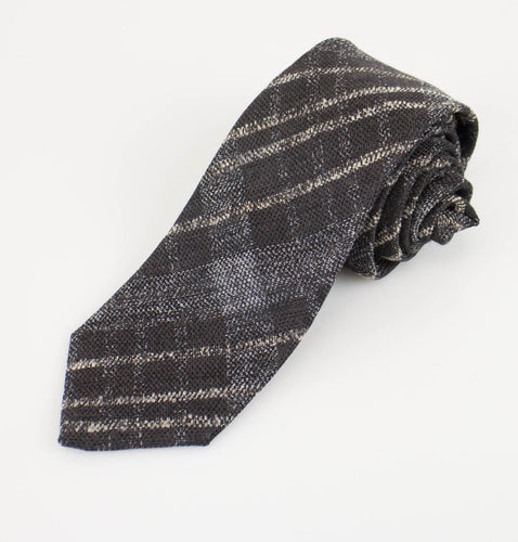 Gray Wool Blend with Plaid Pattern Neck Tie