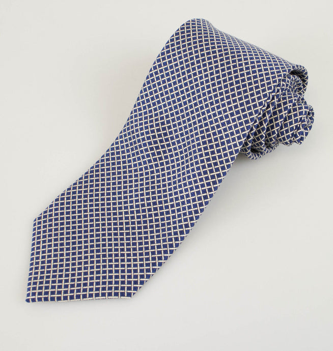 Blue with White Pattern 100% Silk Neck Tie