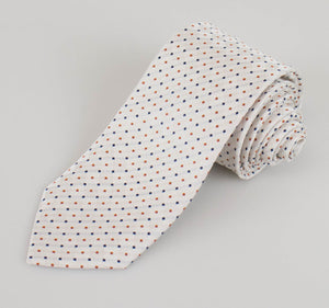 White with Multi-Color Pattern 100% Silk Neck Tie
