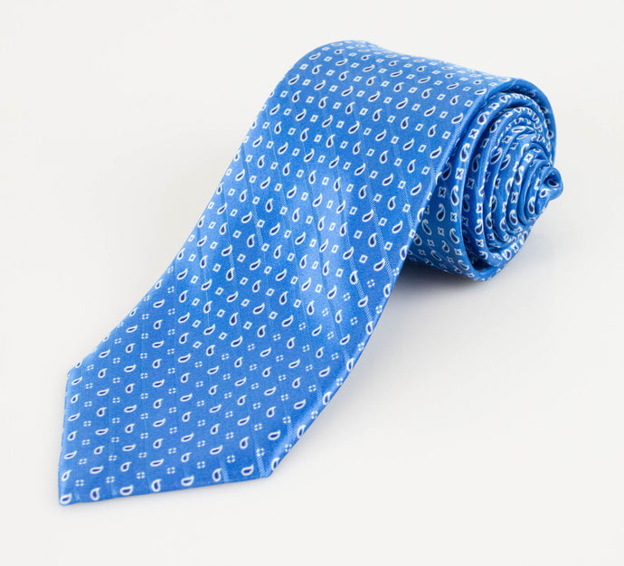 Dodger Blue W/ Paisley Pattern 100% Silk Satin Neck Tie