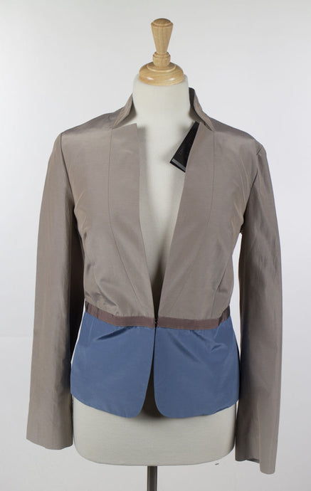Women's Two-Tone Brown Blue Cotton Blend Jacket Blazer