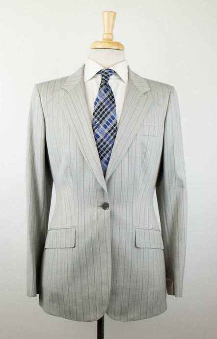 Woman's Gray Herringbone Wool One-Button Pant Suit