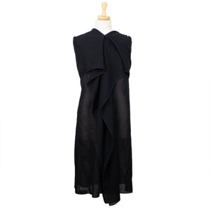Black Wool Blend Sleeveless Drape Dress