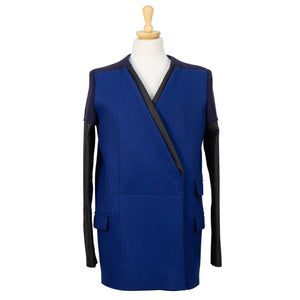 Blue Contrast Panel Leather Lined Coat