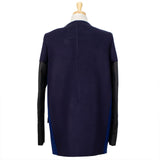 Blue Contrast Panel Leather Lined Coat