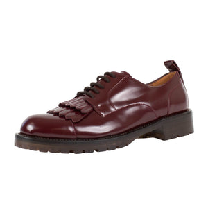 Maroon Lace Up Fringe Patent Leather Oxford