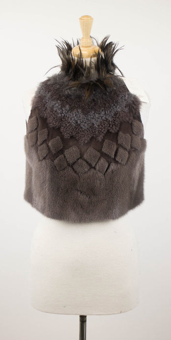 Brown Mink Fur Sweater w/ Rooster Collar