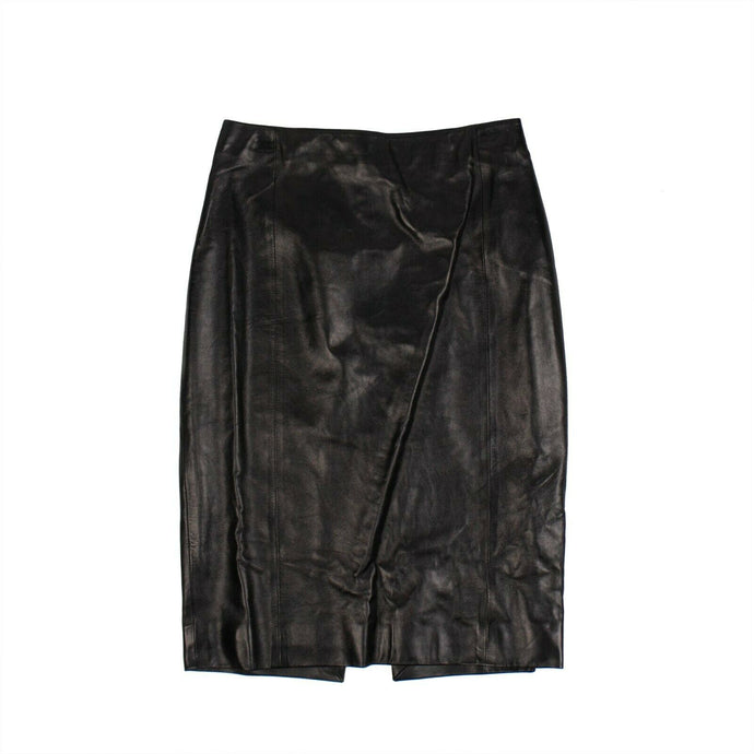 Black Leather Fitted Knee-Length Skirt