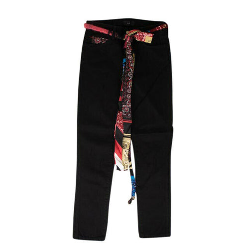 Black Denim Silk Bandana Skinny Jeans
