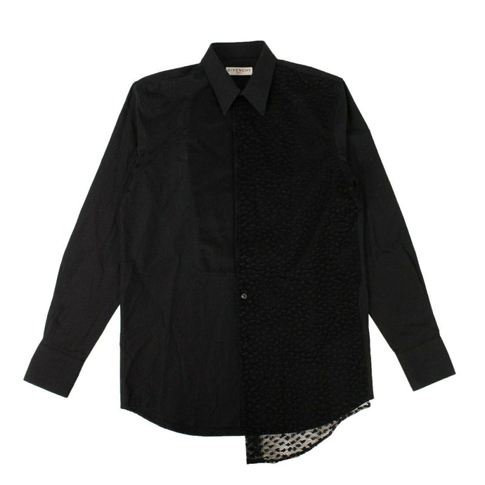 Black Cotton 'Lace' Button Down Shirt Size: 16.5 US 41 EU