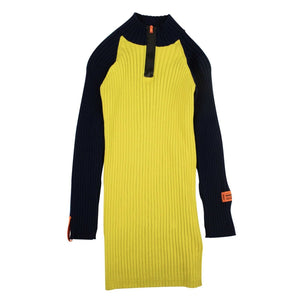 Navy/Yellow Ribbed Knit Dress