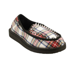 Multicolor Plaid Spiked Slip On Shoes
