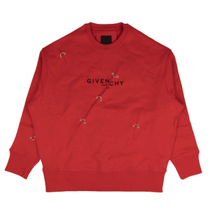 Red Oversized Metal Detail Crewneck Sweatshirt