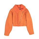 Orange Cropped Shearling Jacket