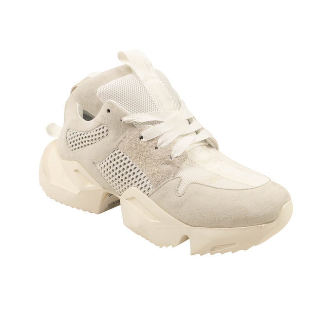 White Damaged Chunky Sole Mesh Sneakers