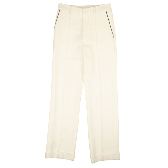 White Damaged Piped Wool Blend Tennis Trousers