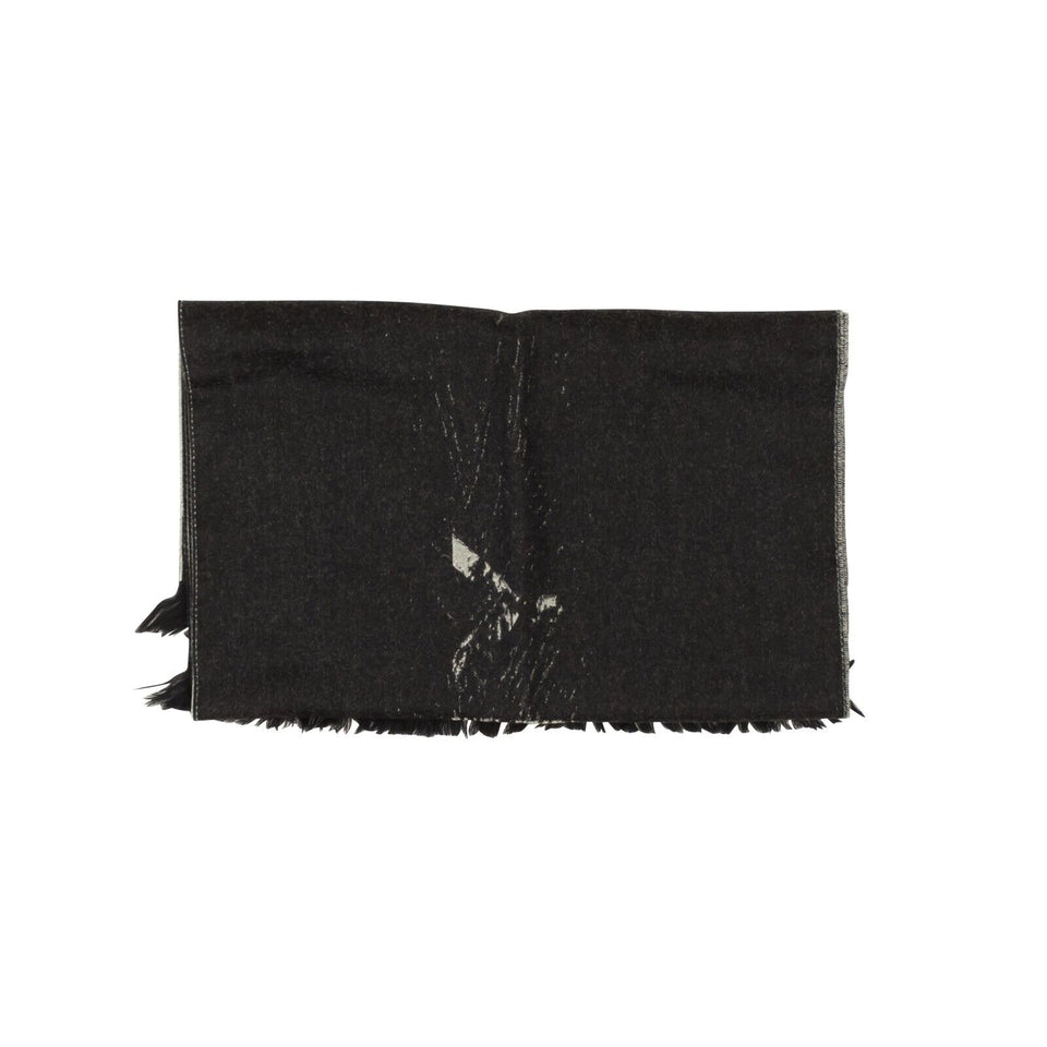 Black Wool Logo Print Knit Scarf