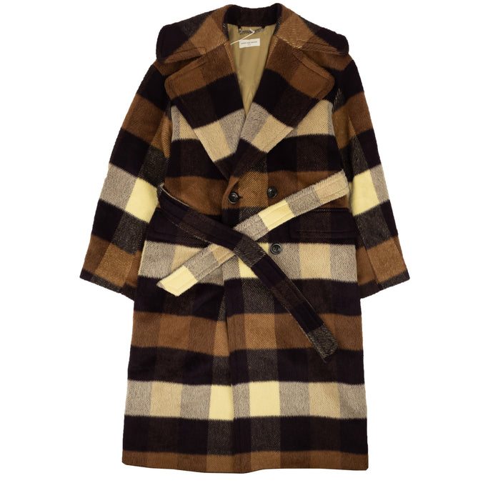 Brown Checked Double-Breasted Rmeta Coat