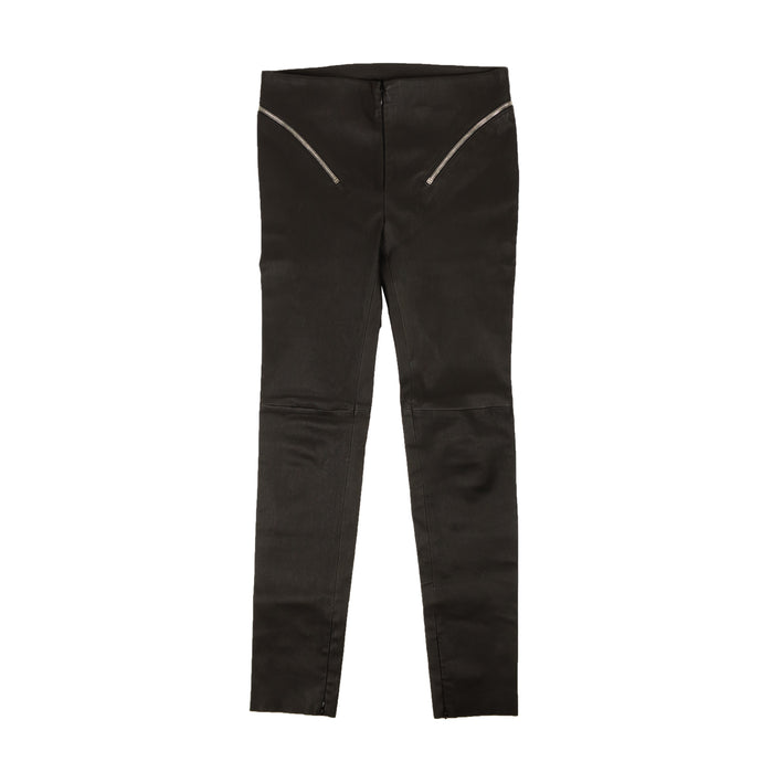 Black Leather Zip Detail Pants