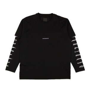 Black Cotton Oversized Double Sleeve Logo T-Shirt