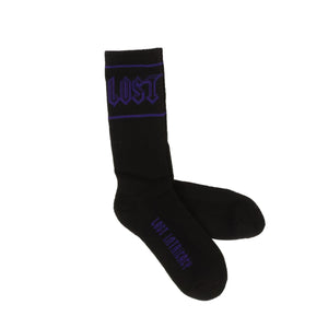 Black Purple Lost Logo Crew Socks