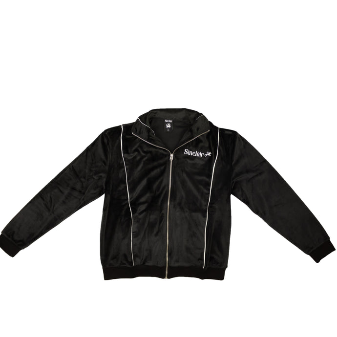 Black Polyester Velour Logo Classic Track Jacket