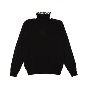 Black Jacquard Collar Turtlenck Sweater