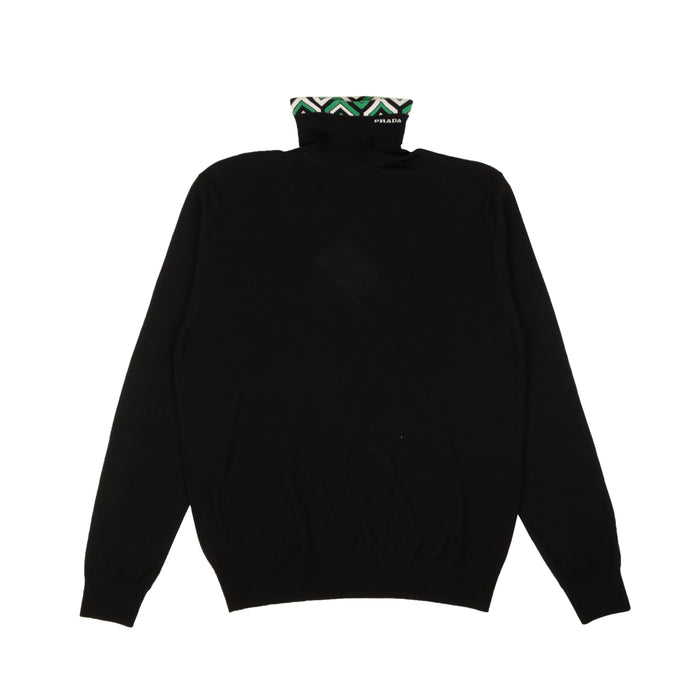 Black Jacquard Collar Turtlenck Sweater