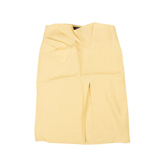 Yellow Linen La Jupe Drap Flared Skirt