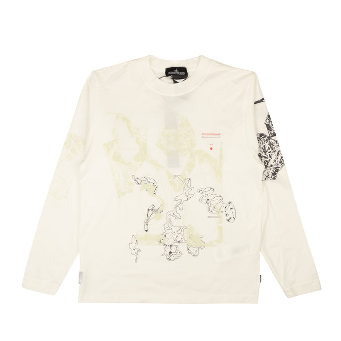 White Cotton Abstract Print Long Sleeve T-Shirt