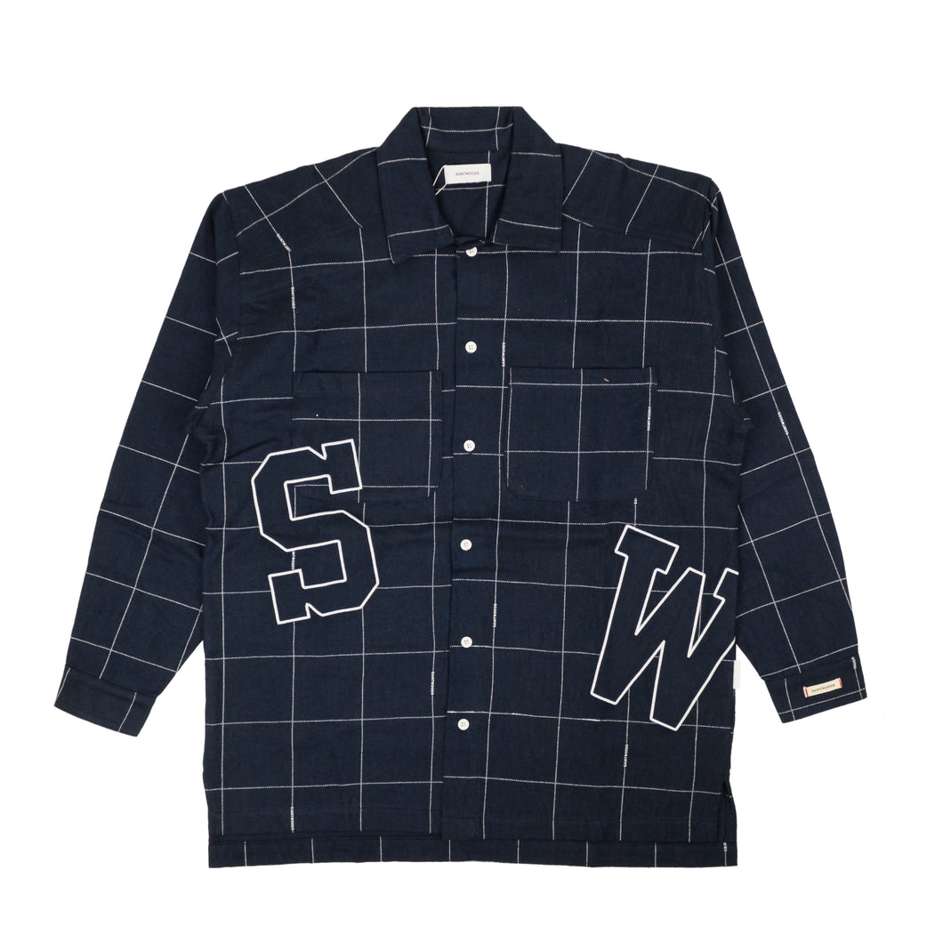 Navy Cotton Contrast Stich Flannel Shirt