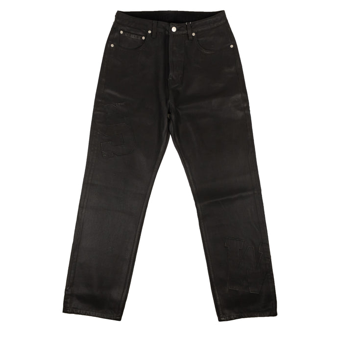 Black Cotton Coated Denim Straight Fit Jeans