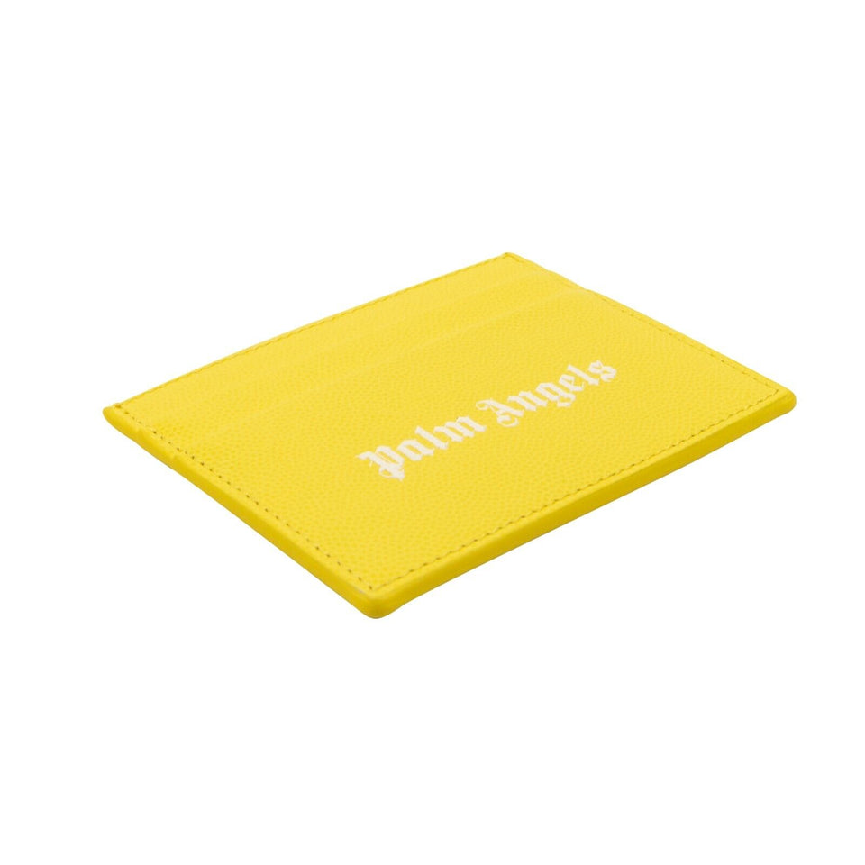 Yellow Leather Logo Print Card Holder