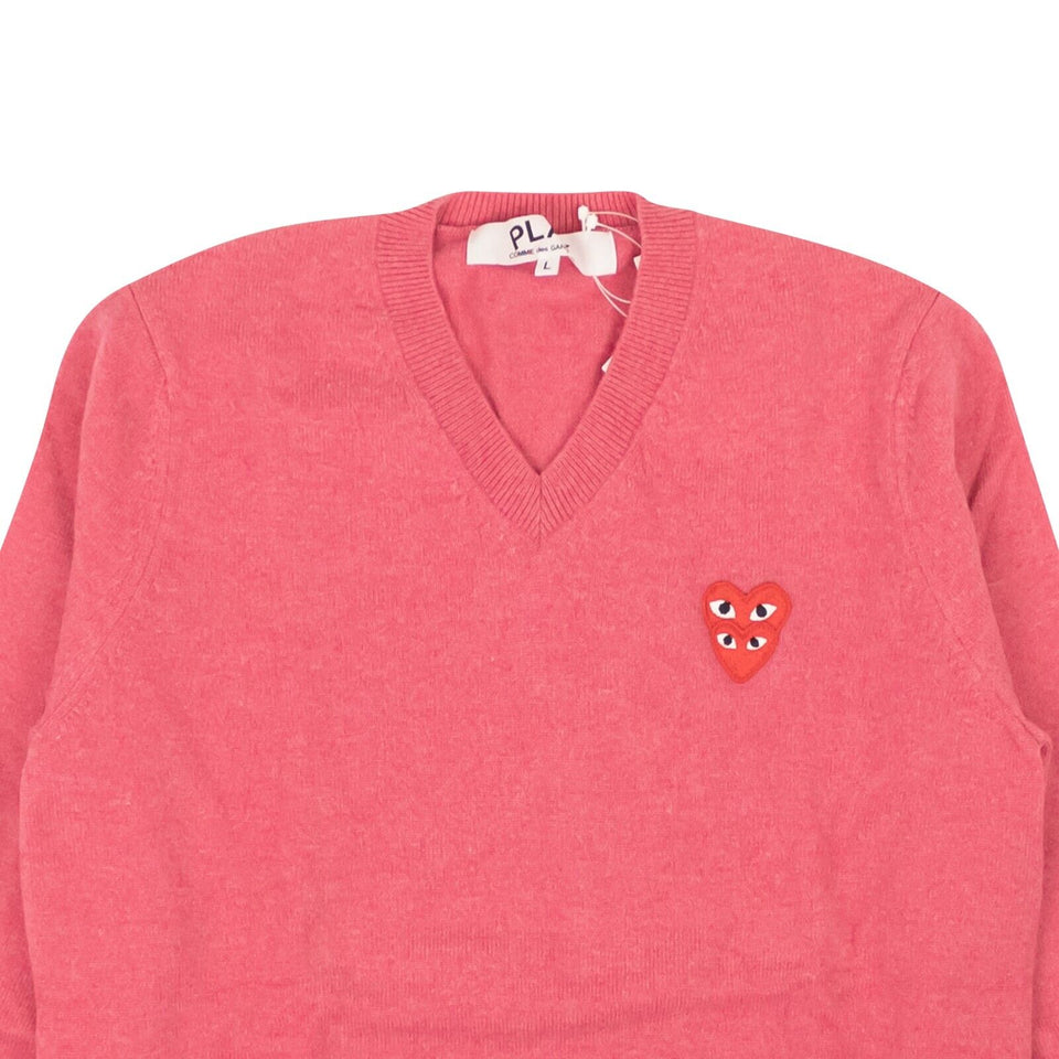 Comme Des Garcons Play Double Red Heart Longsleeve T-Shirt - White