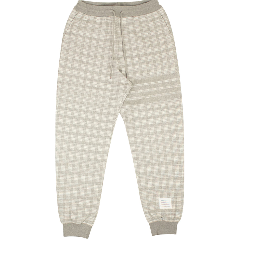 Grey Cotton Checkered 4 Bar Sweatpants