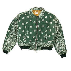 Forest Green And Creme Cotton Lighting Bomber Jacket