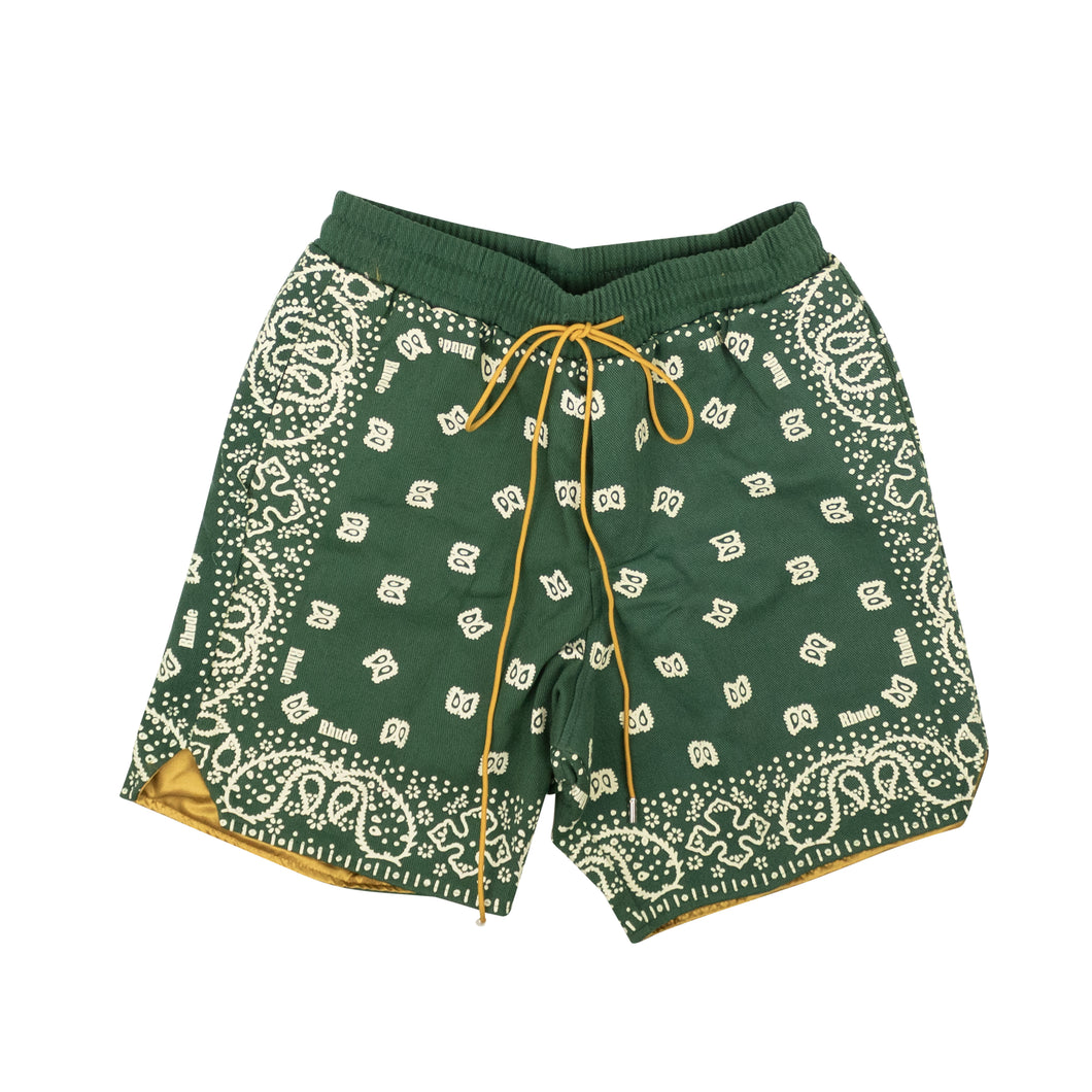 Forest Green Cotton Bandana Print Shorts