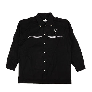 Black Cotton Star Flannel Button Up Shirt