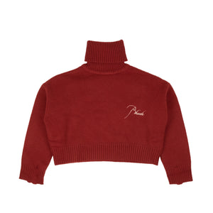 Red Wool Embroidered Logo Turtleneck Sweater