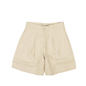 Natural Brown Linen Pleated Shorts