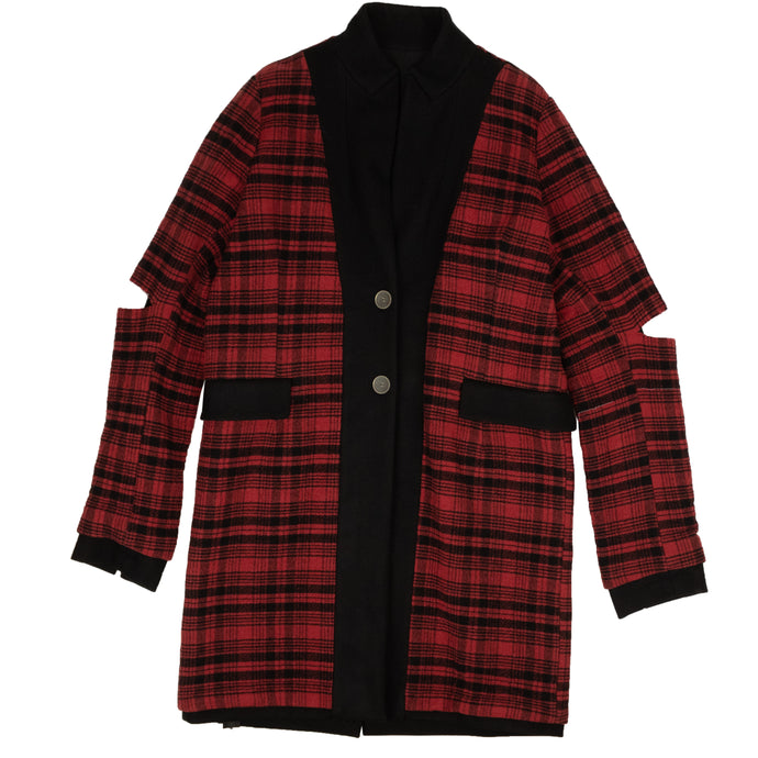 Red And Black Unravel Wool Reverse Coat