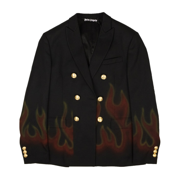 Black And Red Burning Double-Breasted Blazer