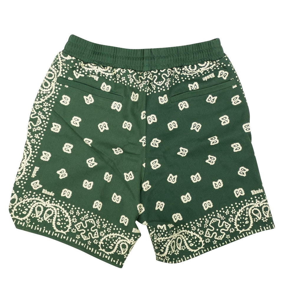 Forest Green Cotton Bandana Print Shorts