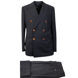 Black Wool Double Breated Suit 10R