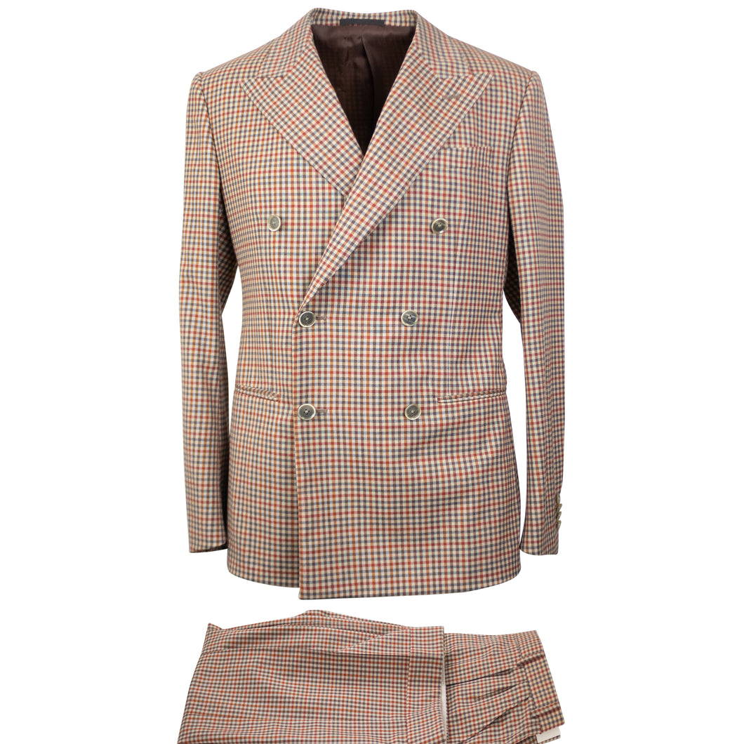 Brown And Orange Plaid Wool Double-Breasted Suit 9R