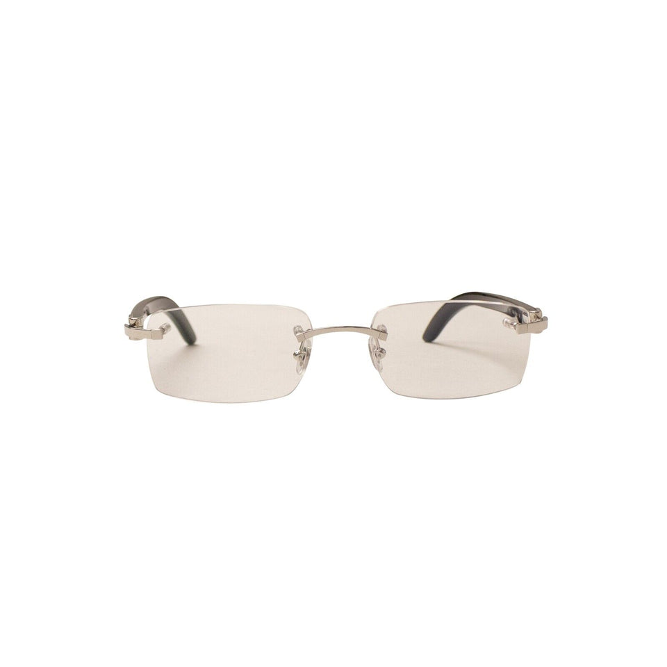 Silver And Black Rectangle Buffalo Horn Eyeglasses