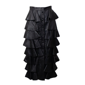 Women's Tiered Ruffled Leather Maxi Skirt